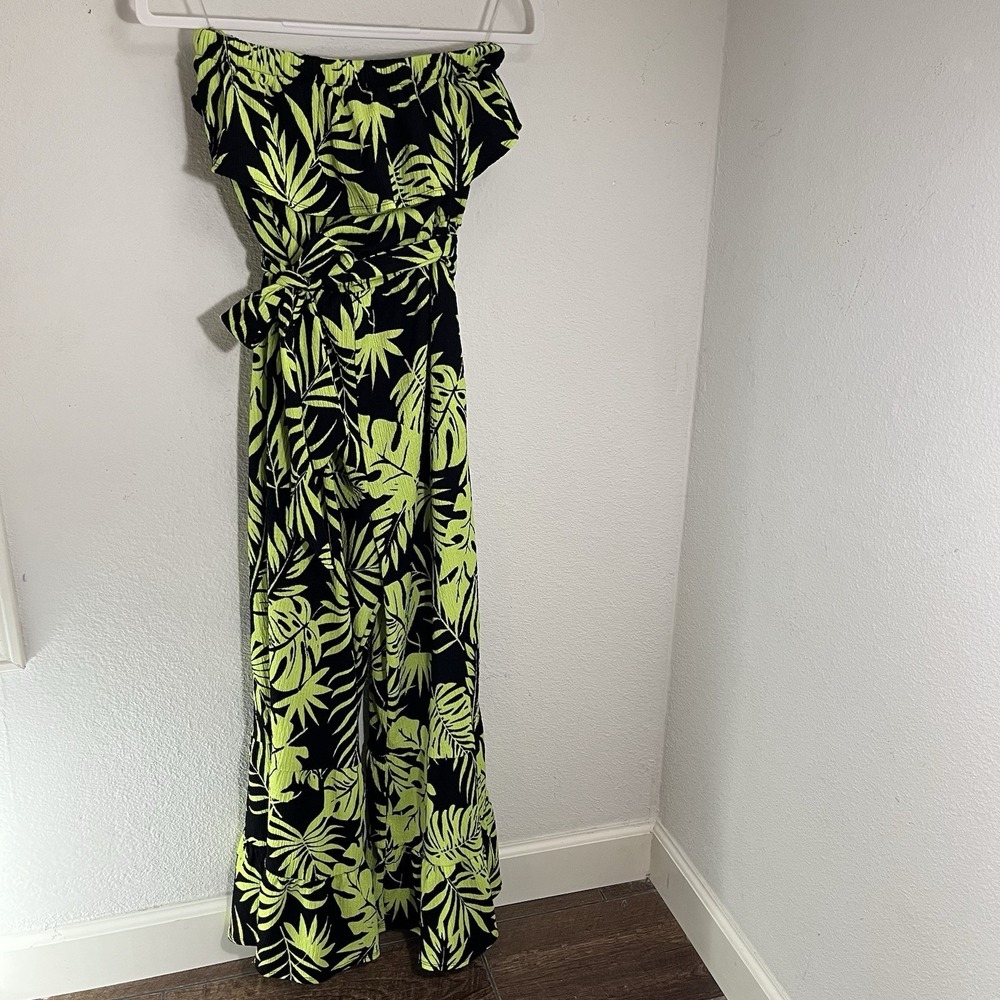 Cato Romper Women's M Sleeveless Ruffles Pant belted tie green leaf plant Garden